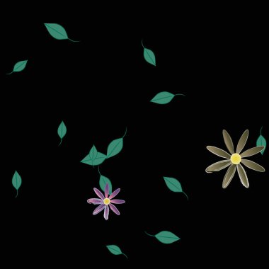 Basit renkli çiçekler ve yeşil yapraklı vektör şablonu