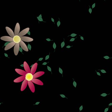 Basit renkli çiçekler ve yeşil yapraklı vektör şablonu