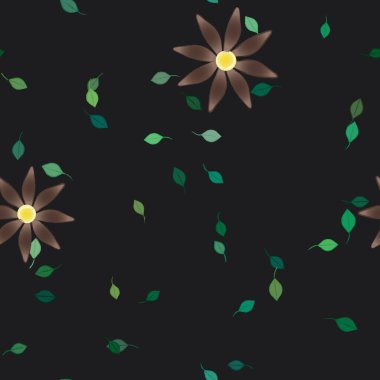 Basit çiçek ve yeşil yapraklı tasarım kompozisyonu, vektör illüstrasyonu