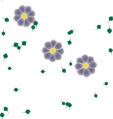 Basit renkli çiçekleri ve arka planda yeşil yaprakları olan güzel kompozisyon, vektör illüstrasyonu