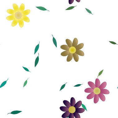 Serbest kompozisyonda yeşil yapraklı çiçekler, vektör illüstrasyonu