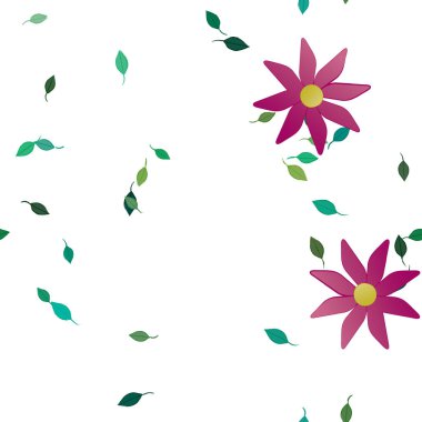 Basit çiçek ve yeşil yapraklı tasarım kompozisyonu, vektör illüstrasyonu