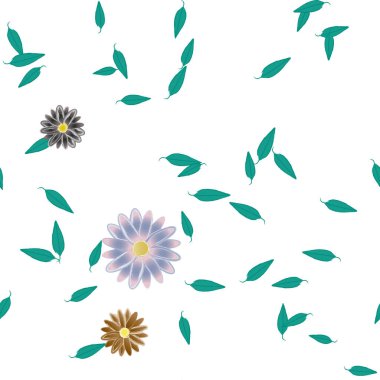 Basit renkli çiçekler ve yeşil yapraklı vektör şablonu