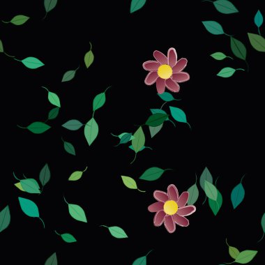 Basit çiçek ve yeşil yapraklı tasarım kompozisyonu, vektör illüstrasyonu