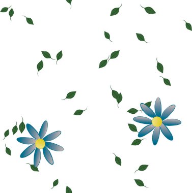 Basit çiçek ve yeşil yapraklı tasarım kompozisyonu, vektör illüstrasyonu