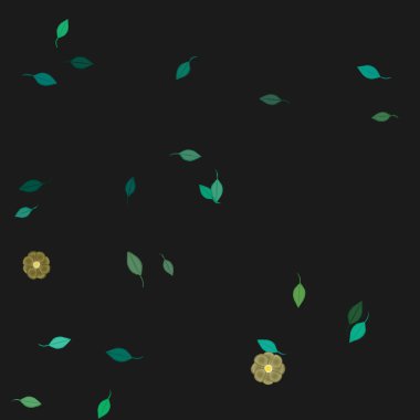 Basit renkli çiçekleri ve arka planda yeşil yaprakları olan güzel kompozisyon, vektör illüstrasyonu