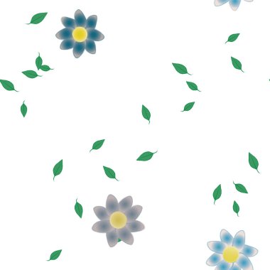 Basit çiçek ve yeşil yapraklı tasarım kompozisyonu, vektör illüstrasyonu