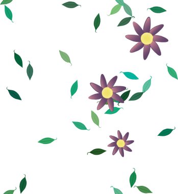 Basit renkli çiçekler ve yeşil yapraklı vektör şablonu