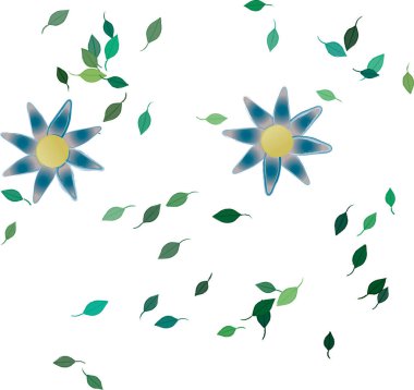 Basit çiçek ve yeşil yapraklı tasarım kompozisyonu, vektör illüstrasyonu