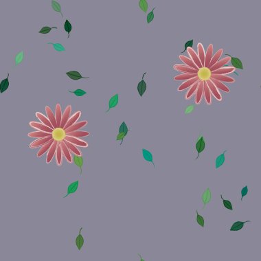 Basit çiçek ve yeşil yapraklı tasarım kompozisyonu, vektör illüstrasyonu