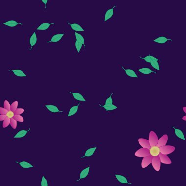 Basit renkli çiçekler ve yeşil yapraklı vektör şablonu