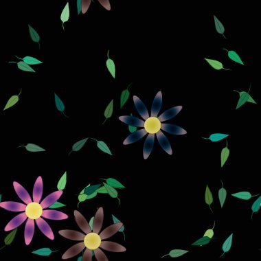 Serbest kompozisyonda yeşil yapraklı çiçekler, vektör illüstrasyonu