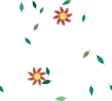 Basit renkli çiçekler ve yeşil yapraklı vektör şablonu