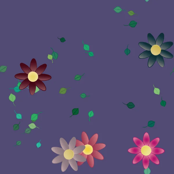 Fleurs Simples Avec Des Feuilles Vertes Composition Libre Illustration Vectorielle — Image vectorielle