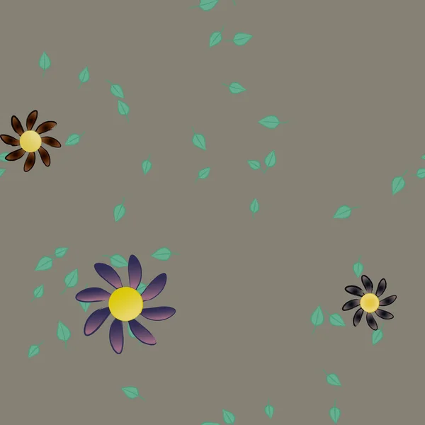 Composición Diseño Con Flores Simples Hojas Verdes Ilustración Vectorial — Archivo Imágenes Vectoriales