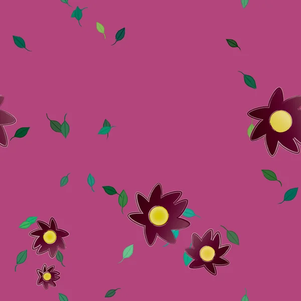 Fleurs Simples Avec Des Feuilles Vertes Composition Libre Illustration Vectorielle — Image vectorielle