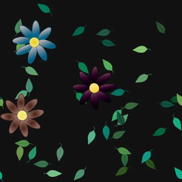 Composition Design Avec Fleurs Simples Feuilles Vertes Illustration Vectorielle — Image vectorielle