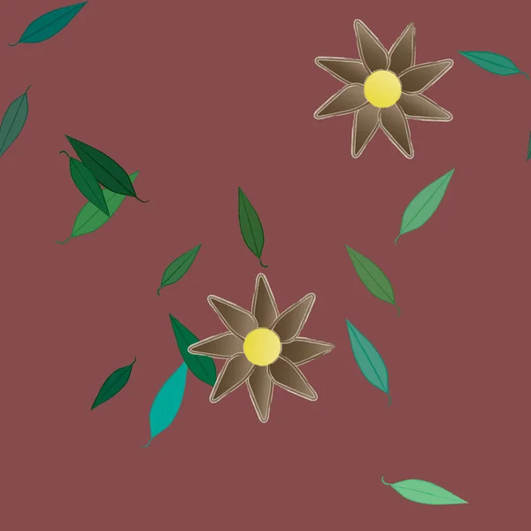 Modèle Vectoriel Avec Des Fleurs Colorées Simples Des Feuilles Vertes — Image vectorielle