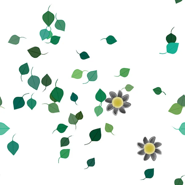 Flores Simples Com Folhas Verdes Composição Livre Ilustração Vetorial — Vetor de Stock