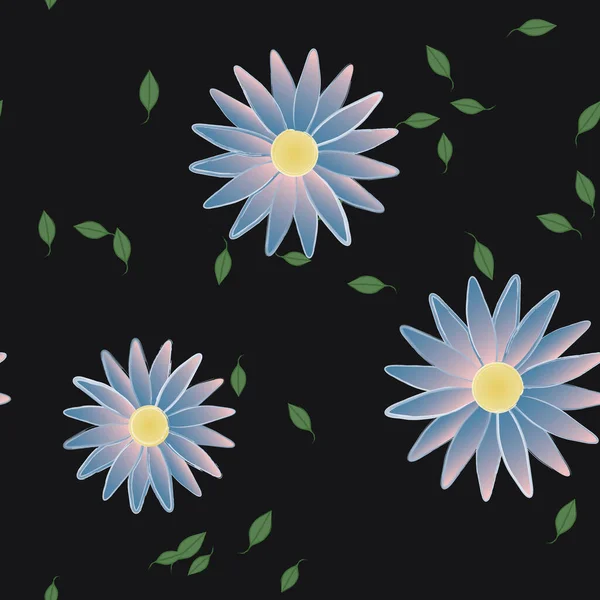 Composição Design Com Flores Simples Folhas Verdes Ilustração Vetorial — Vetor de Stock