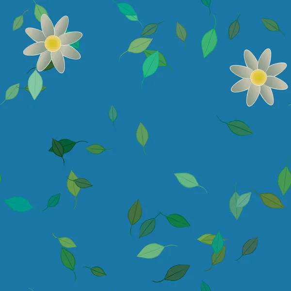 Composición Diseño Con Flores Simples Hojas Verdes Ilustración Vectorial — Vector de stock