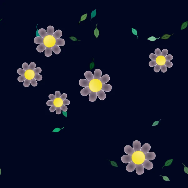 Composição Bonita Com Flores Coloridas Simples Folhas Verdes Fundo Ilustração —  Vetores de Stock