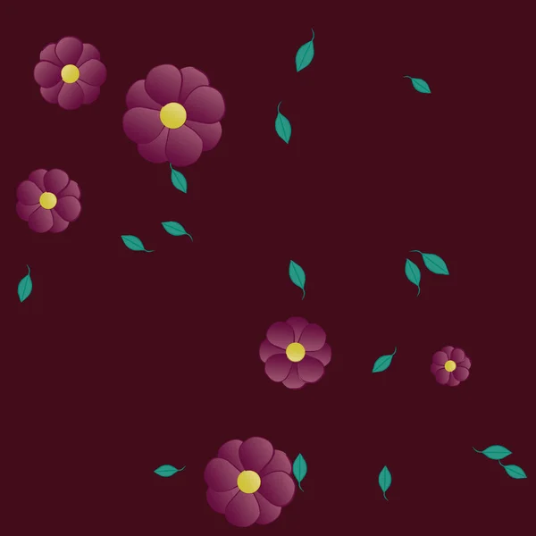 Mooie Compositie Met Eenvoudige Gekleurde Bloemen Groene Bladeren Achtergrond Vector — Stockvector