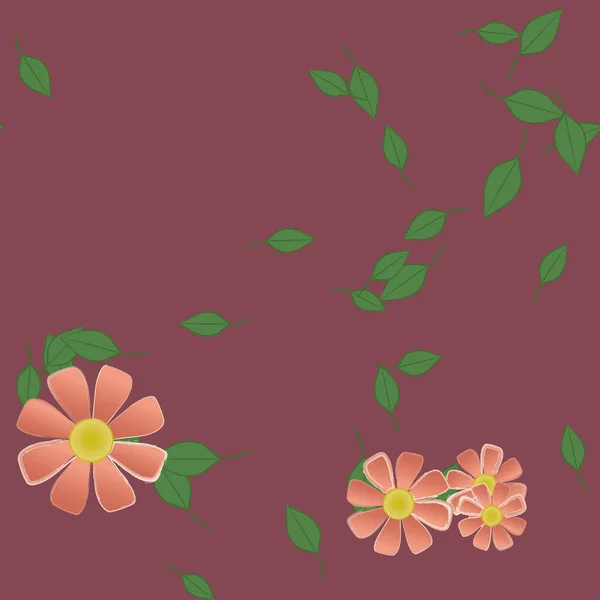 Composition Design Avec Fleurs Simples Feuilles Vertes Illustration Vectorielle — Image vectorielle