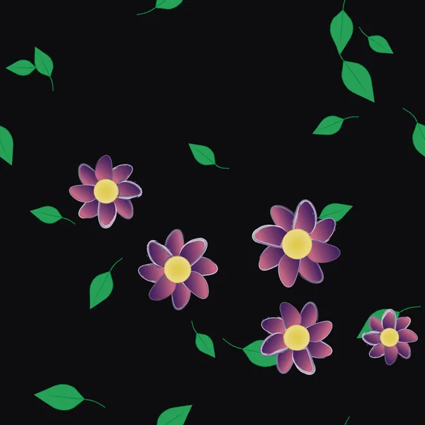 Composition Design Avec Fleurs Simples Feuilles Vertes Illustration Vectorielle — Image vectorielle