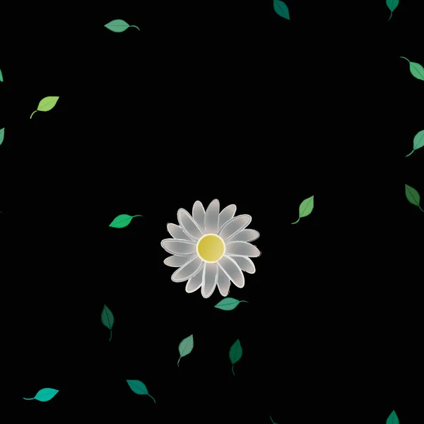 Composição Design Com Flores Simples Folhas Verdes Ilustração Vetorial —  Vetores de Stock