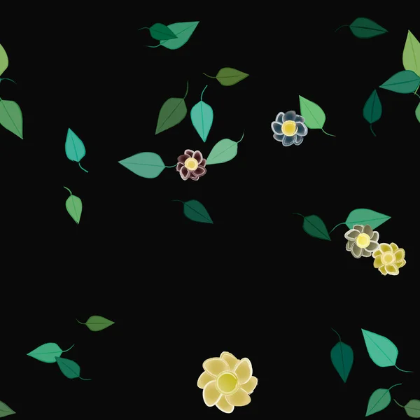 Flores Simples Con Hojas Verdes Composición Libre Ilustración Vectorial — Vector de stock