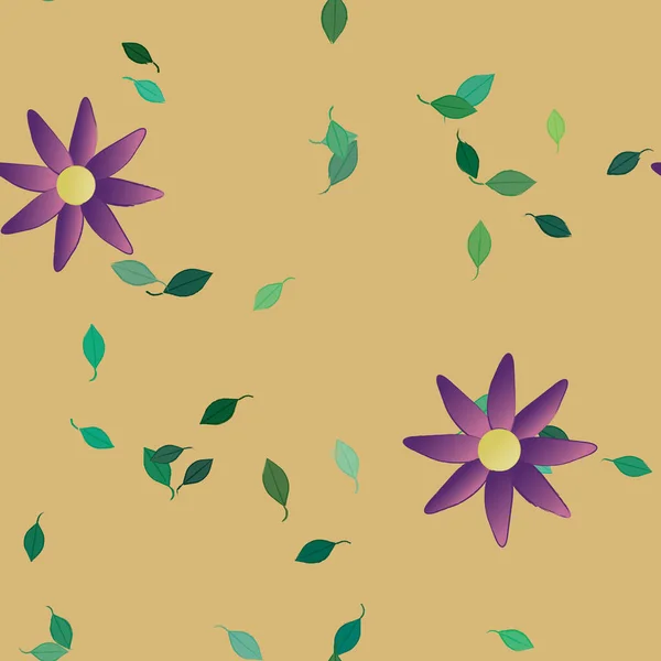 Hermosa Composición Con Flores Colores Simples Hojas Verdes Fondo Ilustración — Vector de stock