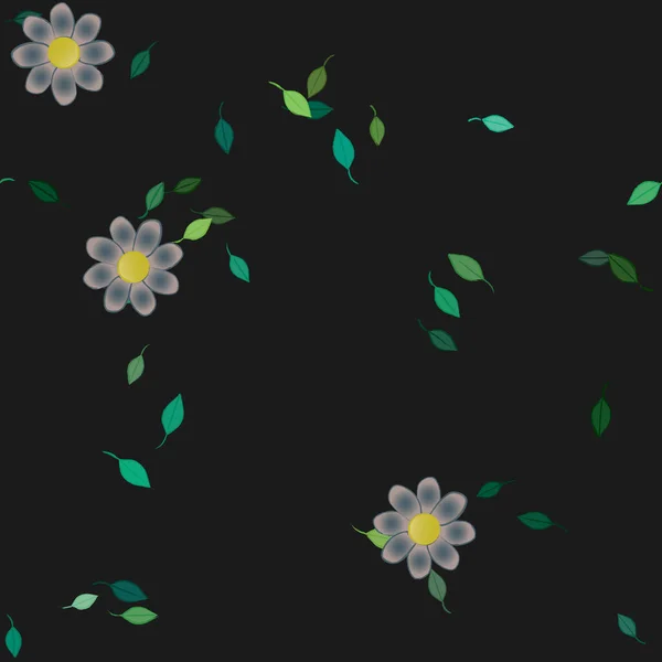 Bloemen Met Groene Bladeren Vrije Samenstelling Vector Illustratie — Stockvector