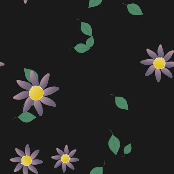 Modèle Vectoriel Avec Des Fleurs Colorées Simples Des Feuilles Vertes — Image vectorielle