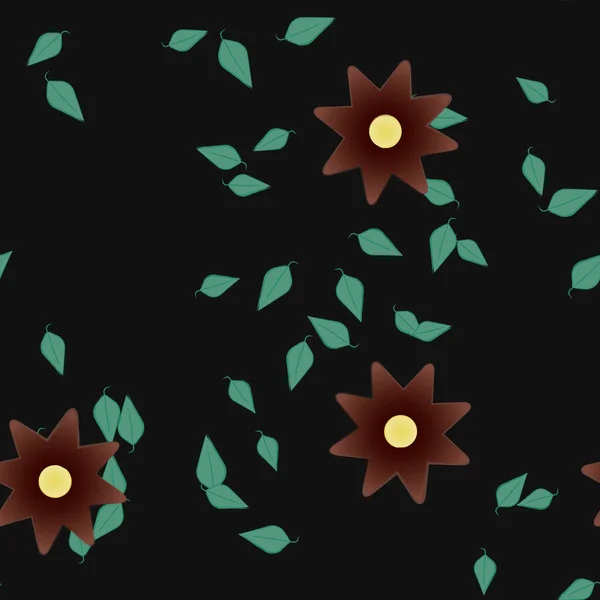 Composición Libre Con Flores Colores Simples Hojas Verdes Para Papel — Vector de stock