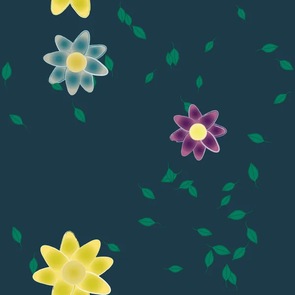 Flores Simples Con Hojas Verdes Composición Libre Ilustración Vectorial — Vector de stock