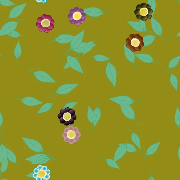 Composición Diseño Con Flores Simples Hojas Verdes Ilustración Vectorial — Vector de stock