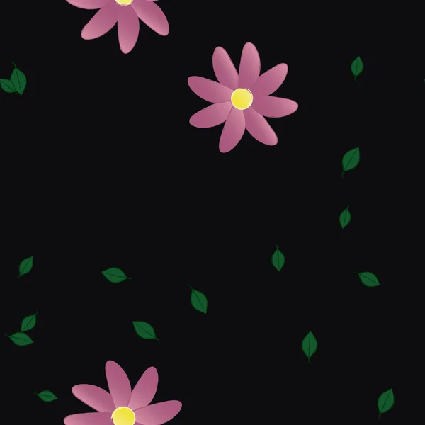 Composição Bonita Com Flores Coloridas Simples Folhas Verdes Fundo Ilustração — Vetor de Stock