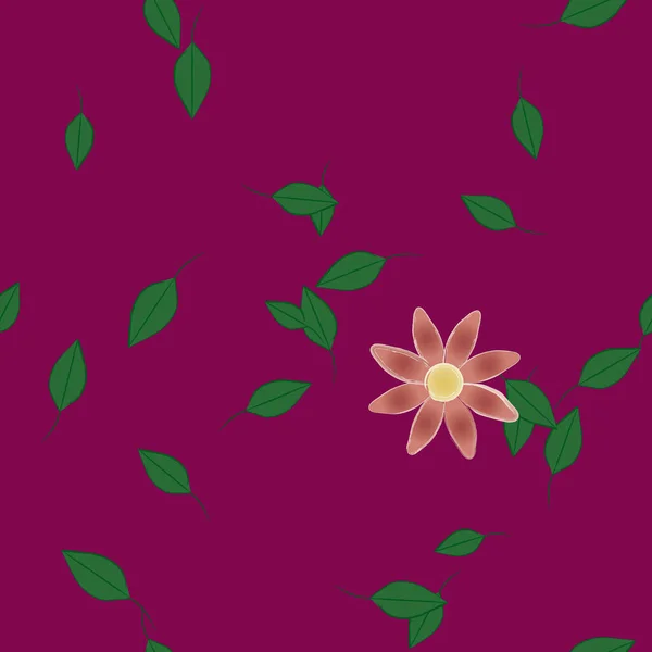 Modèle Vectoriel Avec Des Fleurs Colorées Simples Des Feuilles Vertes — Image vectorielle