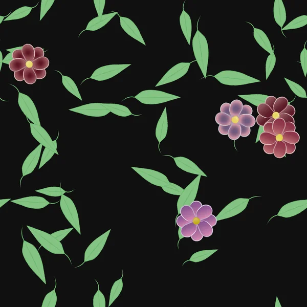 Hermosa Composición Con Flores Colores Simples Hojas Verdes Fondo Ilustración — Vector de stock