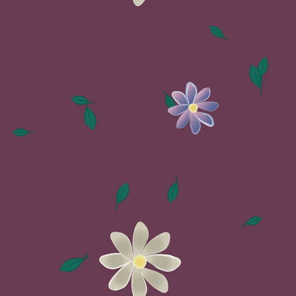 Modèle Vectoriel Avec Des Fleurs Colorées Simples Des Feuilles Vertes — Image vectorielle