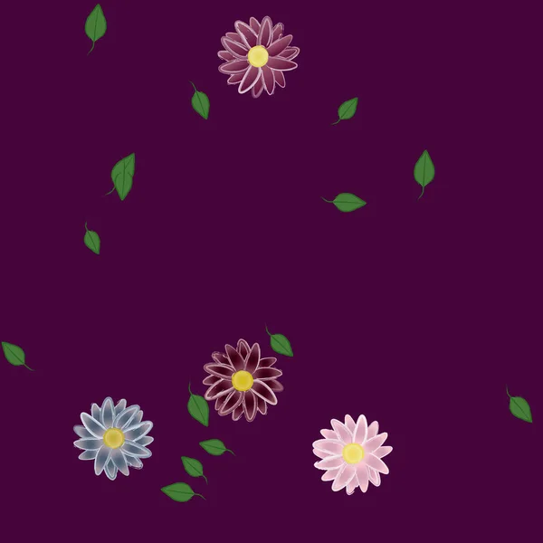 Composición Libre Con Flores Colores Simples Hojas Verdes Para Papel — Archivo Imágenes Vectoriales