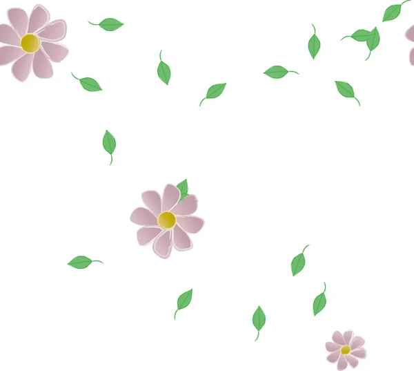 Hermosa Composición Con Flores Colores Simples Hojas Verdes Fondo Ilustración — Vector de stock