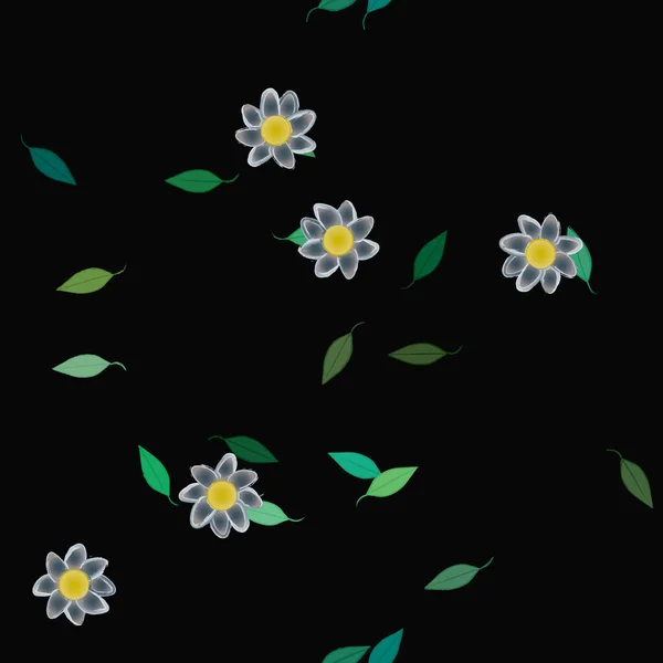 Flores Simples Con Hojas Verdes Composición Libre Ilustración Vectorial — Archivo Imágenes Vectoriales