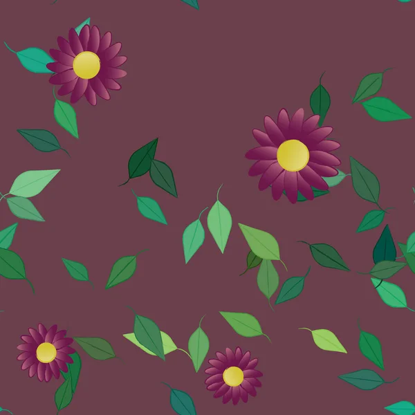 Hermosa Composición Con Flores Colores Simples Hojas Verdes Fondo Ilustración — Vector de stock