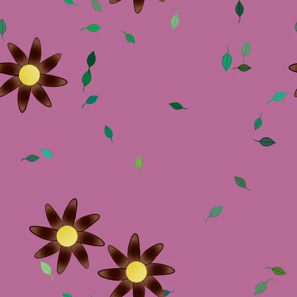 Modèle Vectoriel Avec Des Fleurs Colorées Simples Des Feuilles Vertes — Image vectorielle