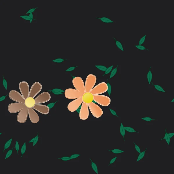 Composition Libre Avec Des Fleurs Colorées Simples Feuilles Vertes Pour — Image vectorielle