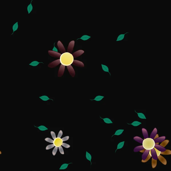 Composición Diseño Con Flores Simples Hojas Verdes Ilustración Vectorial — Vector de stock