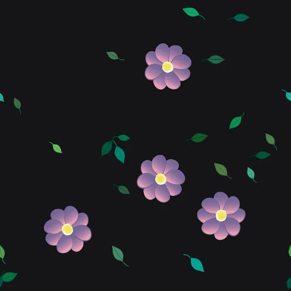 Composición Diseño Con Flores Simples Hojas Verdes Ilustración Vectorial — Vector de stock