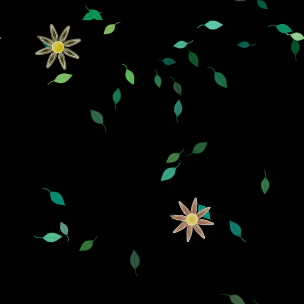 Flores Con Hojas Verdes Composición Libre Ilustración Vectorial — Vector de stock